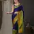 Blue border silk blend saree with contrast  blouse