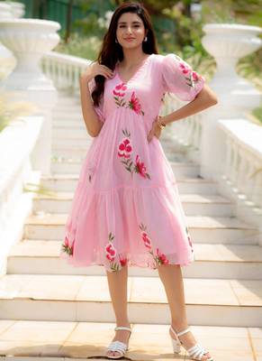 Pink digital print silk kurti 1