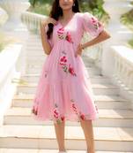 Pink digital print silk kurti