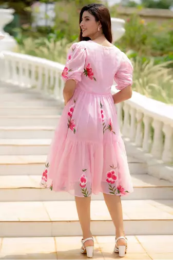 Pink digital print silk kurti
