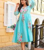 Sky blue digital print silk kurti