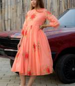 Peach digital print silk kurti