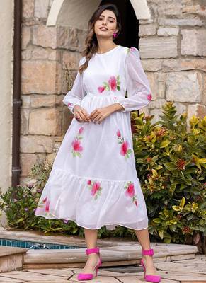 White digital print silk kurti 1