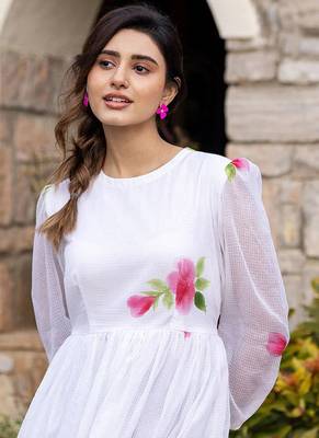 White digital print silk kurti 2