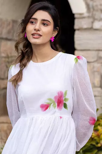 White digital print silk kurti