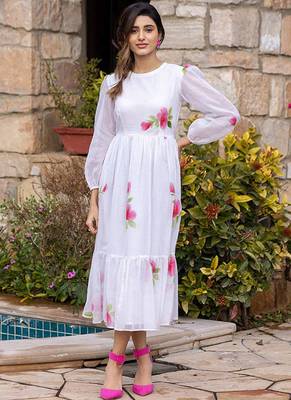 White digital print silk kurti 3