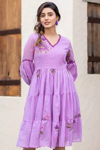 Purple digital print silk kurti