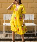 Yellow digital print silk kurti
