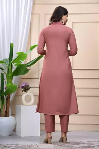 Stylish women cotton dorry embroidery long kurta pant & dupatta set