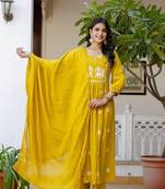 Stylish women haati embroidery anarkali kurta pant & dupatta set