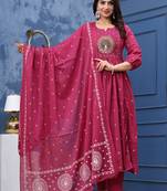 Stylish women mor embroidery anarkali kurta pant & dupatta set