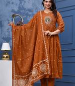 Stylish women mor embroidery anarkali kurta pant & dupatta set