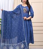 Stylish women mor embroidery anarkali kurta pant & dupatta set