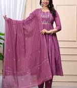 Stylish women dorry embroidery anarkali kurta pant & dupatta set