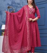Stylish women dorry embroidery anarkali kurta pant & dupatta set