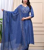 Stylish women dorry embroidery anarkali kurta pant & dupatta set