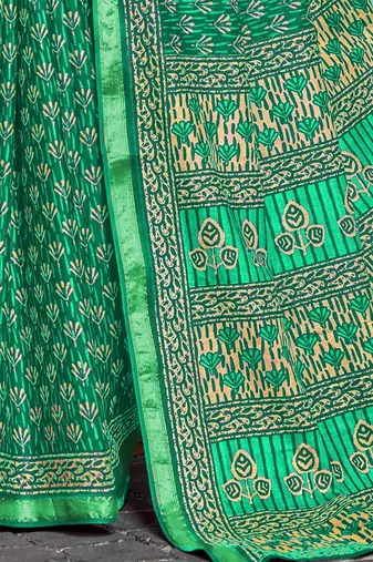 Green bagru block print modal mulcotton saree with blouse