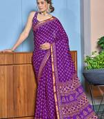 Purple bagru block print modal mulcotton saree with blouse