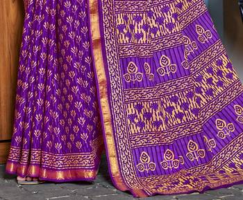Purple bagru block print modal mulcotton saree with blouse 4