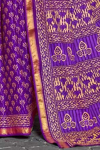 Purple bagru block print modal mulcotton saree with blouse