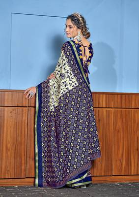 Blue bagru block print mul cotton saree with unstitched blouse 2