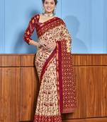 Red bagru block print mul cotton saree with unstitched blouse