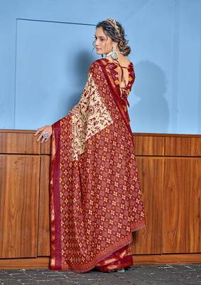 Red bagru block print mul cotton saree with unstitched blouse 2
