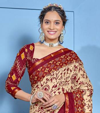 Red bagru block print mul cotton saree with unstitched blouse 4