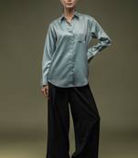Teal blue satin shirt