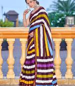 Multicolor bagru block print mul cotton saree with unstitched blouse