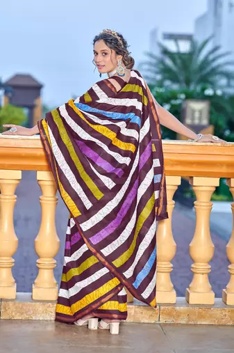 Multicolor bagru block print mul cotton saree with unstitched blouse