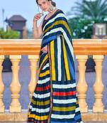 Multicolor bagru block print mul cotton saree with unstitched blouse