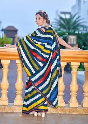 Multicolor bagru block print mul cotton saree with unstitched blouse 2