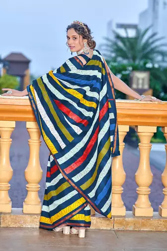 Multicolor bagru block print mul cotton saree with unstitched blouse
