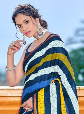 Multicolor bagru block print mul cotton saree with unstitched blouse 4