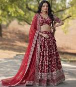 Red jacquard lehenga choli with dupatta