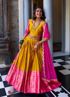 Mustard art silk lehenga choli with dupatta 1