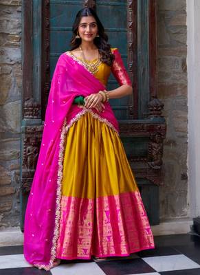 Mustard art silk lehenga choli with dupatta 2
