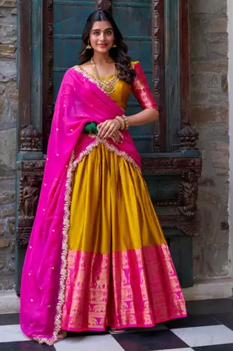 Mustard art silk lehenga choli with dupatta