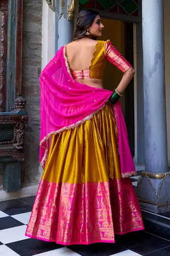 Mustard art silk lehenga choli with dupatta