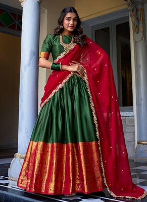 Green art silk lehenga choli with dupatta 1