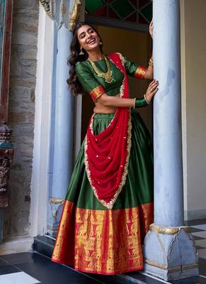 Green art silk lehenga choli with dupatta 2