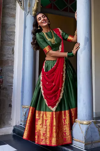 Green art silk lehenga choli with dupatta