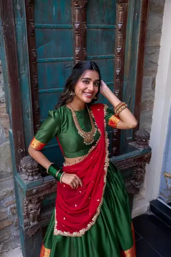Green art silk lehenga choli with dupatta