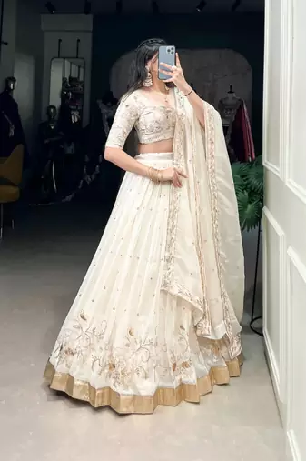 Offwhite georgette lehenga choli with dupatta