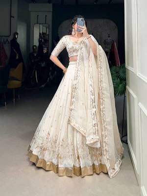 Offwhite georgette lehenga choli with dupatta 1