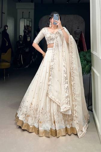 Offwhite georgette lehenga choli with dupatta