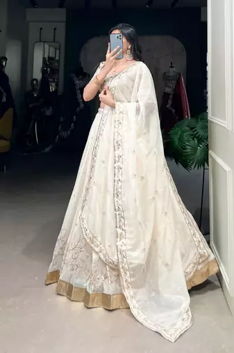 Offwhite georgette lehenga choli with dupatta