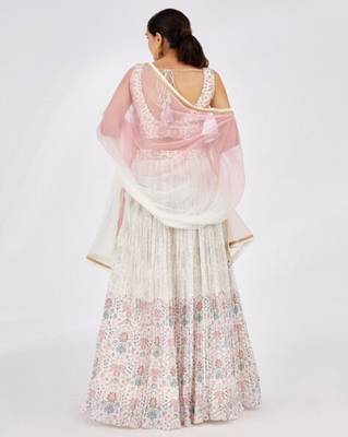 White Floral Print With Embroidery Work Lehenga Choli Set 3