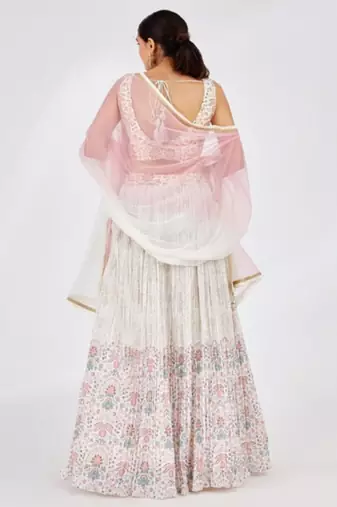 White Floral Print With Embroidery Work Lehenga Choli Set
